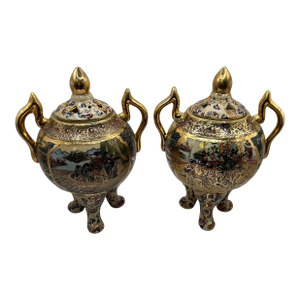 Vintage Royal Satsuma Style Lidded Cachet Pots - A Pair