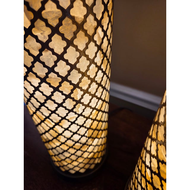Mid-Century Modern Vintage Capiz Shell Lamps - A Pair For Sale - Image 3 of 12