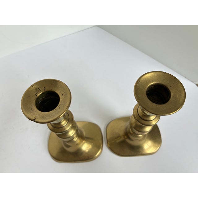 Antique Victorian Brass Beehive Candlestick Holders | a Pair For Sale - Image 4 of 11