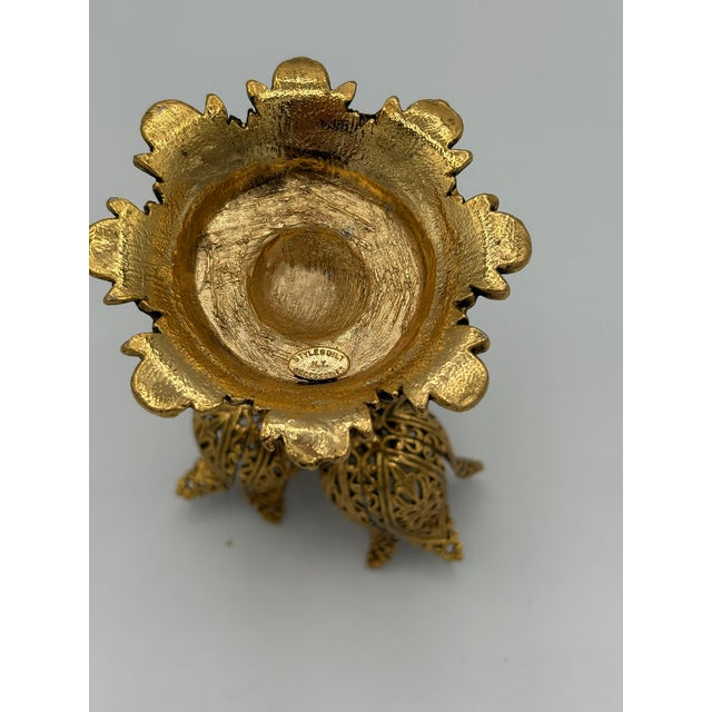 Vintage Gold Filigree Tulip Flower Lipstick Holder Vanity Accessory & Storage For Sale - Image 9 of 10