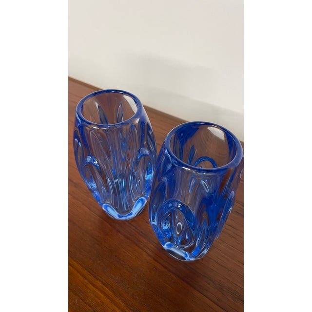 Mid-Century Czech Blue Glass Vases attributed to Rudolf Schrötter for Rosice, 1960s, Set of 2 For Sale - Image 10 of 11