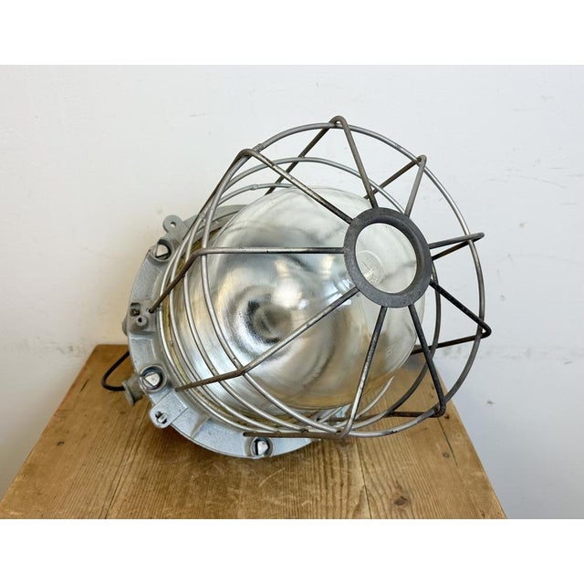 Large Industrial Grey Bunker Light with Iron Cage from Elektrosvit, 1970s For Sale - Image 15 of 18
