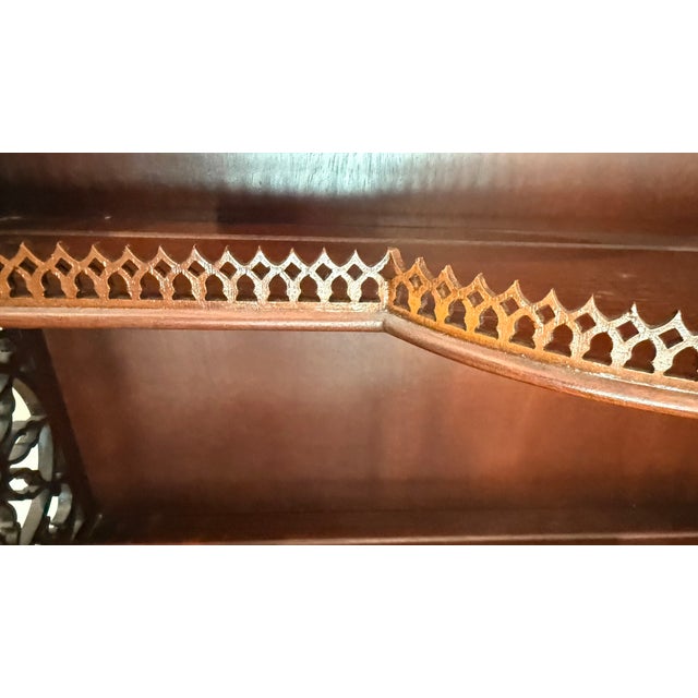 Wood Late 20th Century Gothic Chippendale Style Mahogany Wall Etagere With Pierced Fretwork For Sale - Image 7 of 8