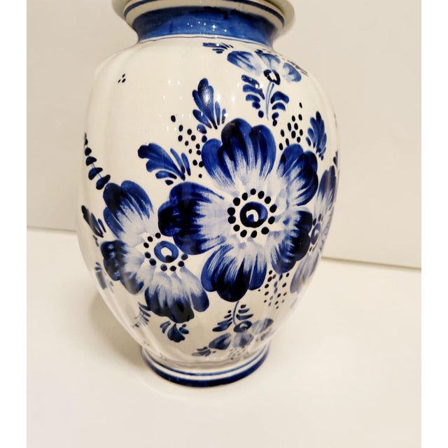 Antique Dutch Hand-Painted Delft Blue Lidded Vase, Holland, 1920s For Sale - Image 6 of 18