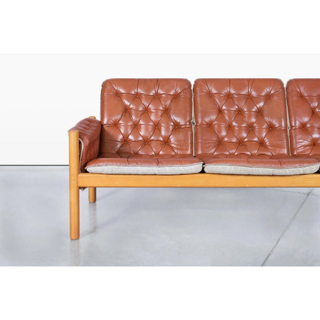Mid-Century Modern Scandinavian Modern Tufted Leather 'Irevik' Sofa by Kjell Nordin for Ikea, 1980s For Sale - Image 3 of 11