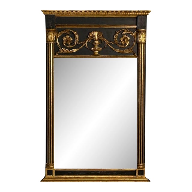 Neoclassical Style, Trumeau Mirror, Black Painted Wood, Giltwood, Italy, 20th C. For Sale