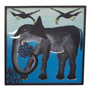 African Tingatinga School Painting on Board of an Elephant For Sale