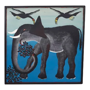 African Tingatinga School Painting on Board of an Elephant
