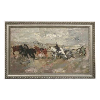 Eduards Kalnins, Landscape with Horses, Acrylic on Canvas For Sale