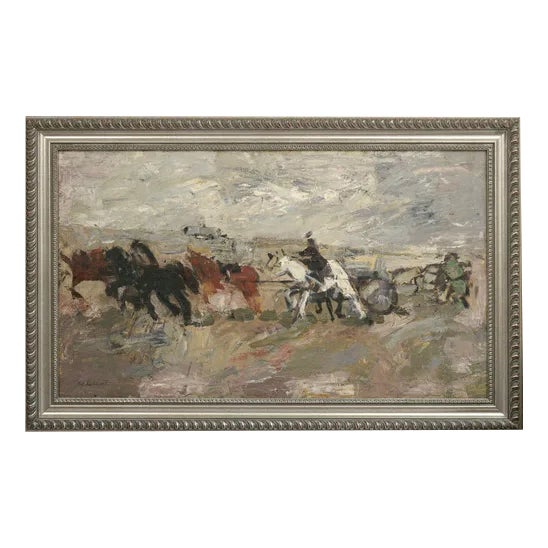 Eduards Kalnins, Landscape with Horses, Acrylic on Canvas For Sale