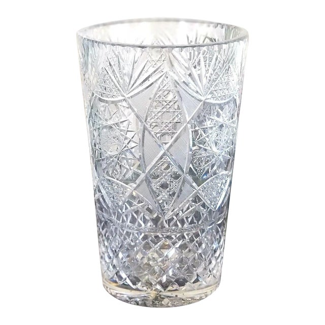 Vintage Grandeur Hobstar Button Cane Strawberry Diamond Cut Crystal Vase For Sale