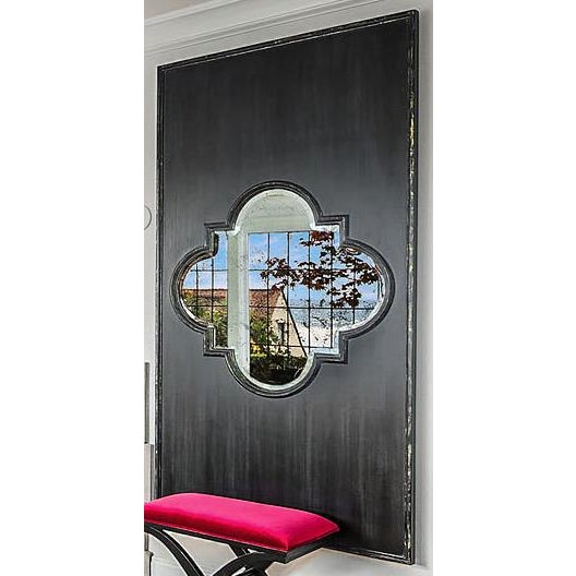 Transitional Large Wall Panels With Quatrefoil Mirrors - Black Hand-Painted Finish For Sale - Image 3 of 4