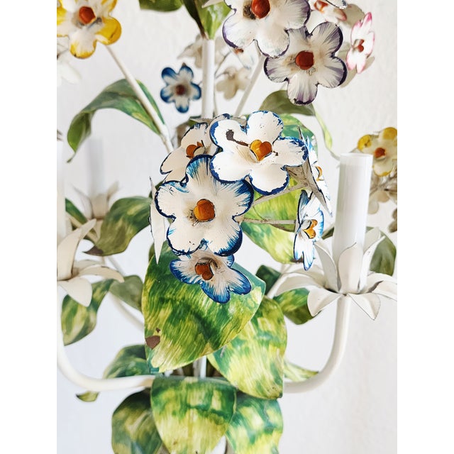 Vintage Italian Handpainted Foral Motif Tole Chandelier For Sale - Image 12 of 18