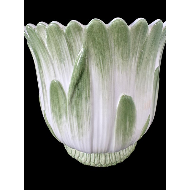 Ceramic 1995 Tiffany & Co. Italian Green & White Leaf Ceramic Cachepot Planter For Sale - Image 7 of 13