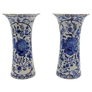 Pair of C. 1800 Delft Blue and White Vases For Sale
