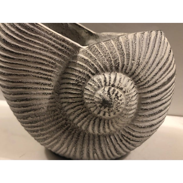 Rustic Vintage Whitewashed Brass Nautical Seashell Planter For Sale - Image 3 of 7