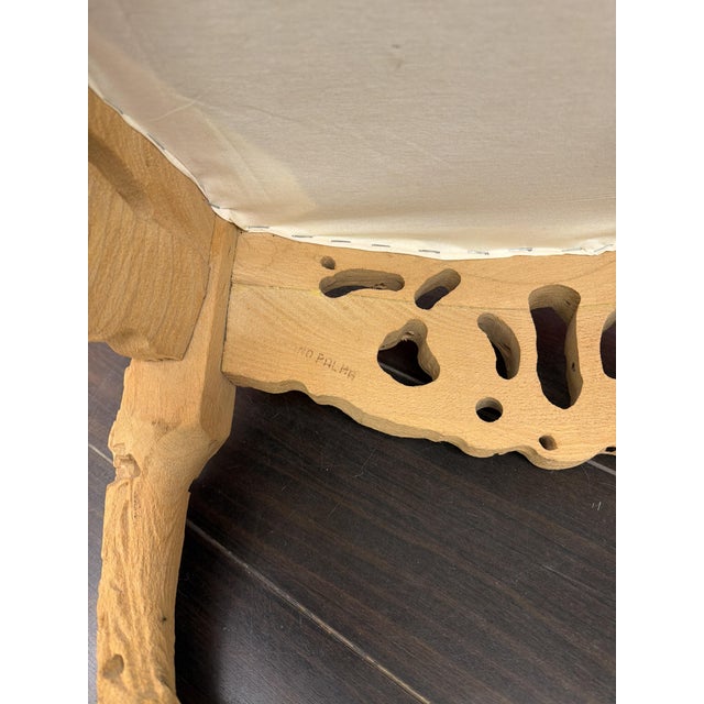 Set of Vintage Chair with Ottoman in Carved and Carved Wood by Urano Palma, 1980 For Sale - Image 6 of 10