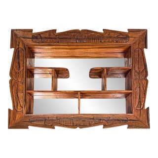 Vintage Carved Wood Mirrored Shadow Box For Sale