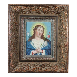 Our Lady of the Dove, Oil on Tin, 19th Century For Sale