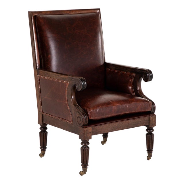 George IV Leather Library Chair For Sale