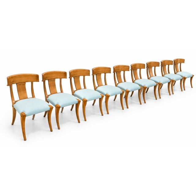 Mid-Century Modern 1990s Mid-Century-Style Klismos Chairs With Upholstered Seats- Set of 8 For Sale - Image 3 of 7
