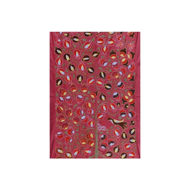 Suzani Wall Decor With Tree of Life Fish Pictorial Motifs 3'2'' X 6'4'' For Sale - Image 4 of 8