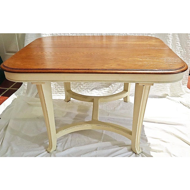 Solid oak and cherry French Country dining table freshly finished in Annie Sloan paint and distressed waxed base, 7 coats...
