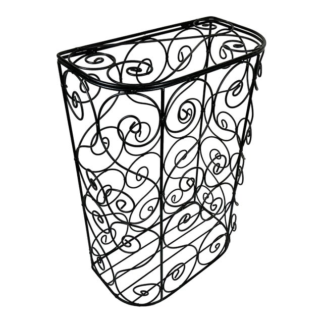 1980s Vintage French Style Curled Metal Hamper With Hinged Lid. For Sale