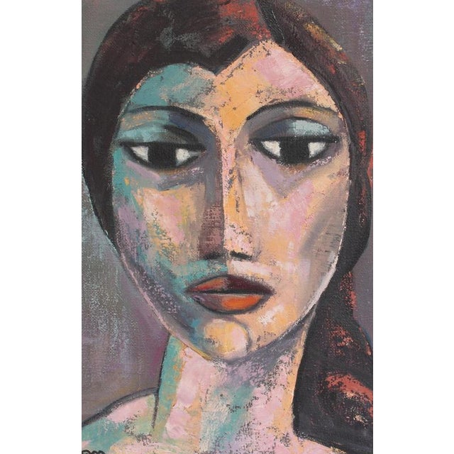 Contemporary Portrait of Spanish Woman, 1980s, Acrylic Painting on Canvas, Framed For Sale - Image 3 of 11