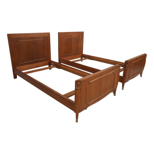 Pair of French Walnut & Oak Twin Size Bed Frames W. Slats For Sale