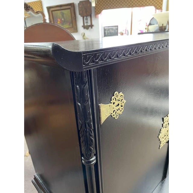 Antique Solid Mahogany Oriental Chest of Drawers, Black Satin Lacquer, Refinished, Brass Hardware For Sale - Image 10 of 13