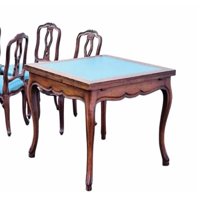 French French Extending Game Table With Matching Chairs Hollywood Regency Style - Set of 5 For Sale - Image 3 of 10