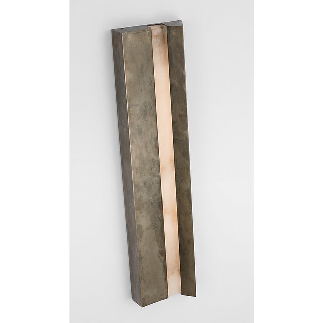 Visual Comfort Anne-Marie Barton for Visual Comfort Signature Austera 32" Sconce in Mottled Pewter with Alabaster For Sale - Image 4 of 11