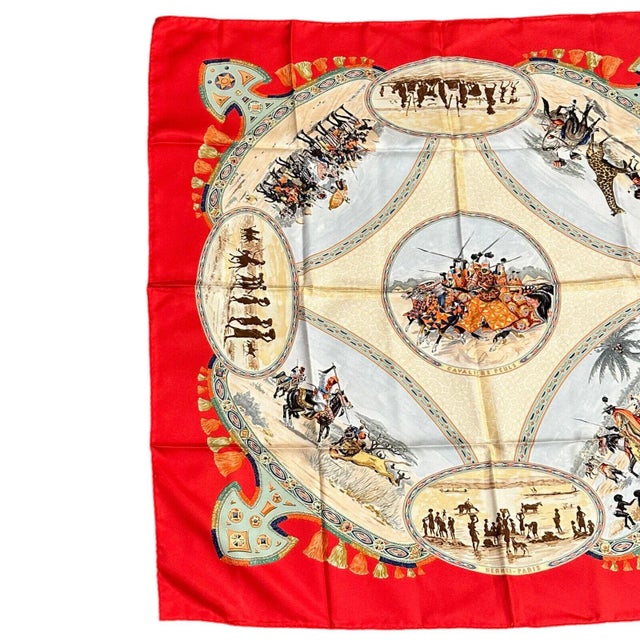2000 - 2009 Hermes Carre Africa Tribe Vintage 90cm Red Silk Scarf For Sale - Image 5 of 6