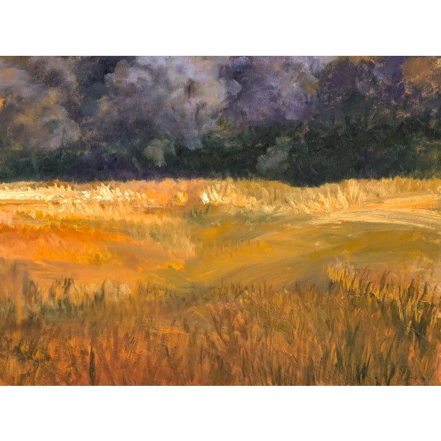 Textile Nancy Paris Pruden "Sunset at The Horse Barn" Contemporary Naturalistic Pastoral Landscape Painting, 2020s For Sale - Image 7 of 11