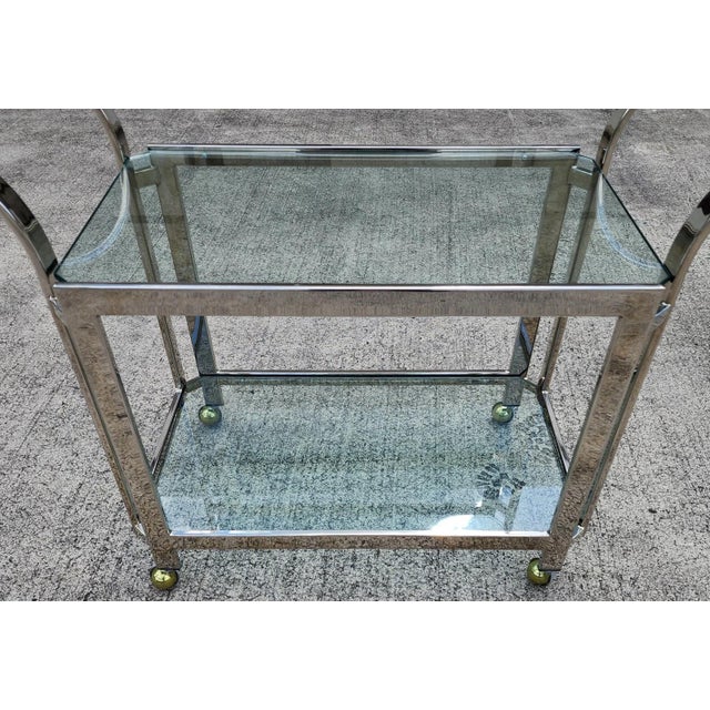 MCM Milo Baughman Style Chrome Bar Serving Cart 1970s For Sale - Image 14 of 18