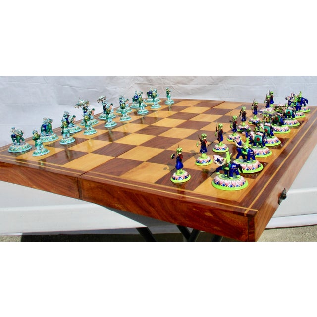 Indian Silver Enamel Mahogany Chess Set For Sale In New York - Image 6 of 11