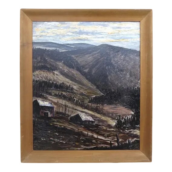 Mid 20th Century "Mountain Scene" Oil Painting by Dibble, Framed For Sale