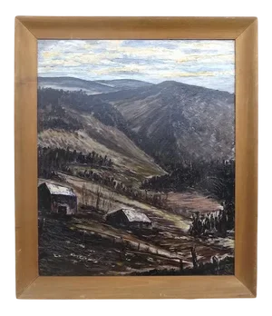 Mid 20th Century "Mountain Scene" Oil Painting by Dibble, Framed