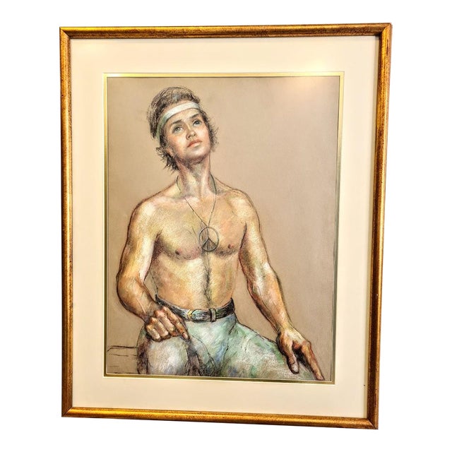 1970s Flora B. Giffuni, “Hippie” — Original Framed Pastel Portrait For Sale
