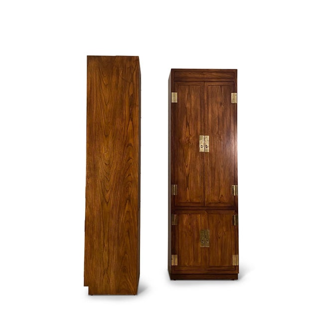 Henredon A Pair of Vintage 1970s Campaign Style Tall Fitted Cabinets by Henredon For Sale - Image 4 of 5