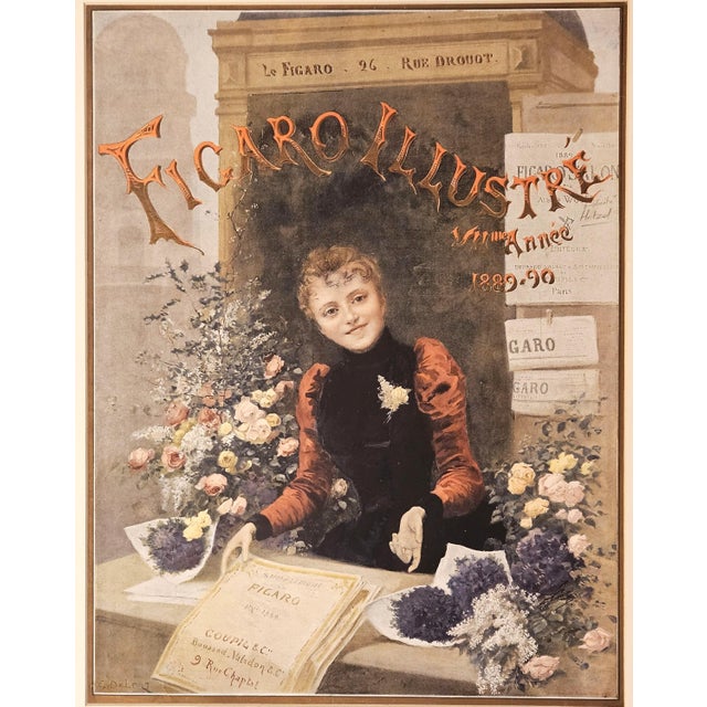 1889 Antique French Figaro Illustre Chromolithograph-Flower Seller, Matted For Sale - Image 4 of 4