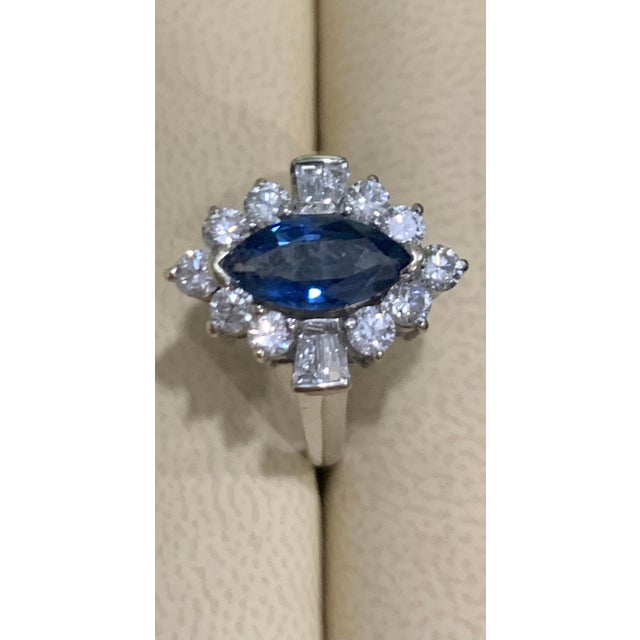 2000 - 2009 2.5 Ct Blue Sapphire & 1.2Ct Diamond Cocktail Ring in 18 Karat White Gold Estate For Sale - Image 5 of 18