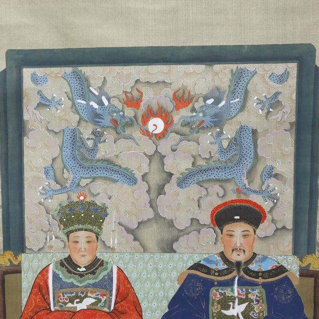 Asian Vintage Qing Dynasty Style Emperor & Empress Portrait Hanging Scroll on Silk For Sale - Image 3 of 13