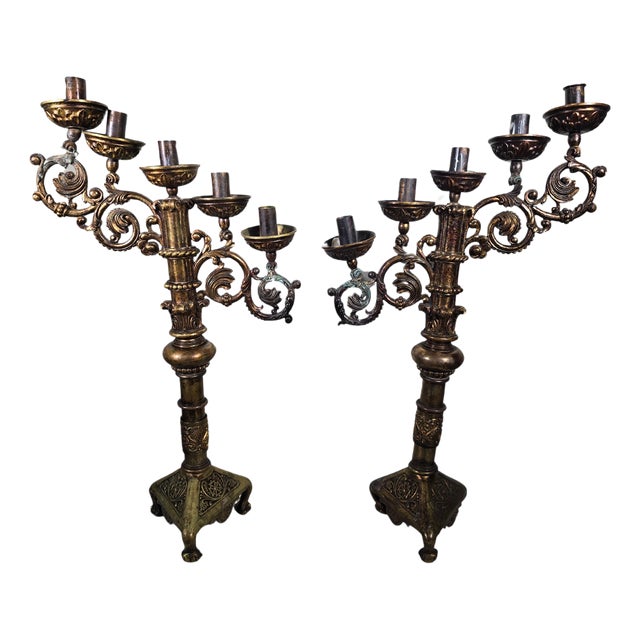 Religious Bronze Candlesticks, 1750, Set of 2 For Sale