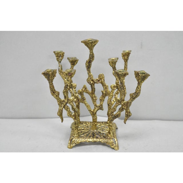 Vintage Mid Century Modern Brutalist Brass Judaica Candelabra by Wainberg For Sale - Image 11 of 11