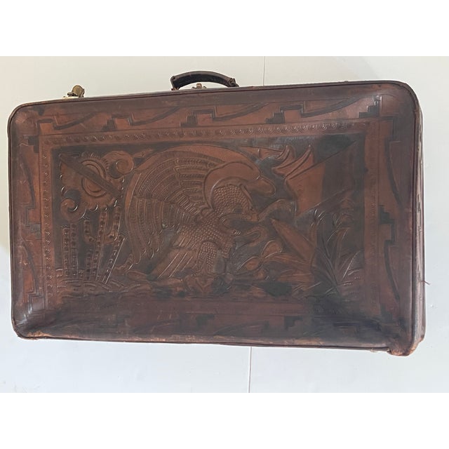 Animal Skin Reduced-Antque American Embossed Leather With Eagle Travelling Trunk For Sale - Image 7 of 11