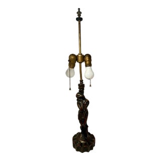 1900's Antique English Art Deco Copper on Wood Lady Lamp All Original Parts For Sale