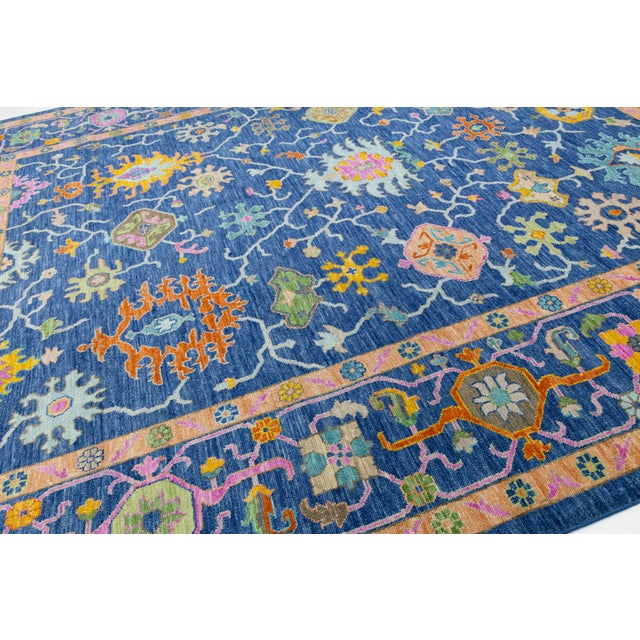 Vibrant Cobalt Blue Hand-Knotted Modern Oushak Style Area Rug With Jewel Tones For Sale - Image 4 of 12