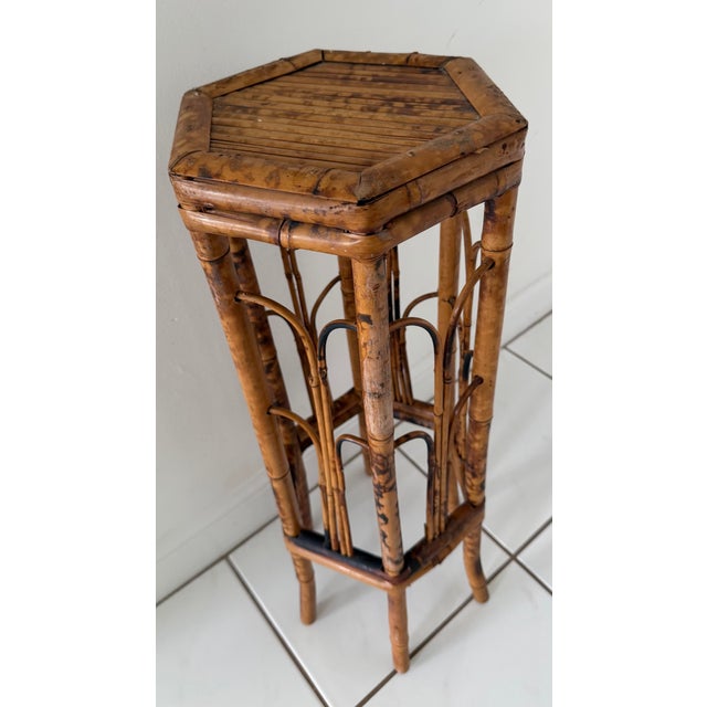 Vintage Mid Century Bamboo Tortoise Shell Plant Stand Drink Table For Sale In Miami - Image 6 of 7